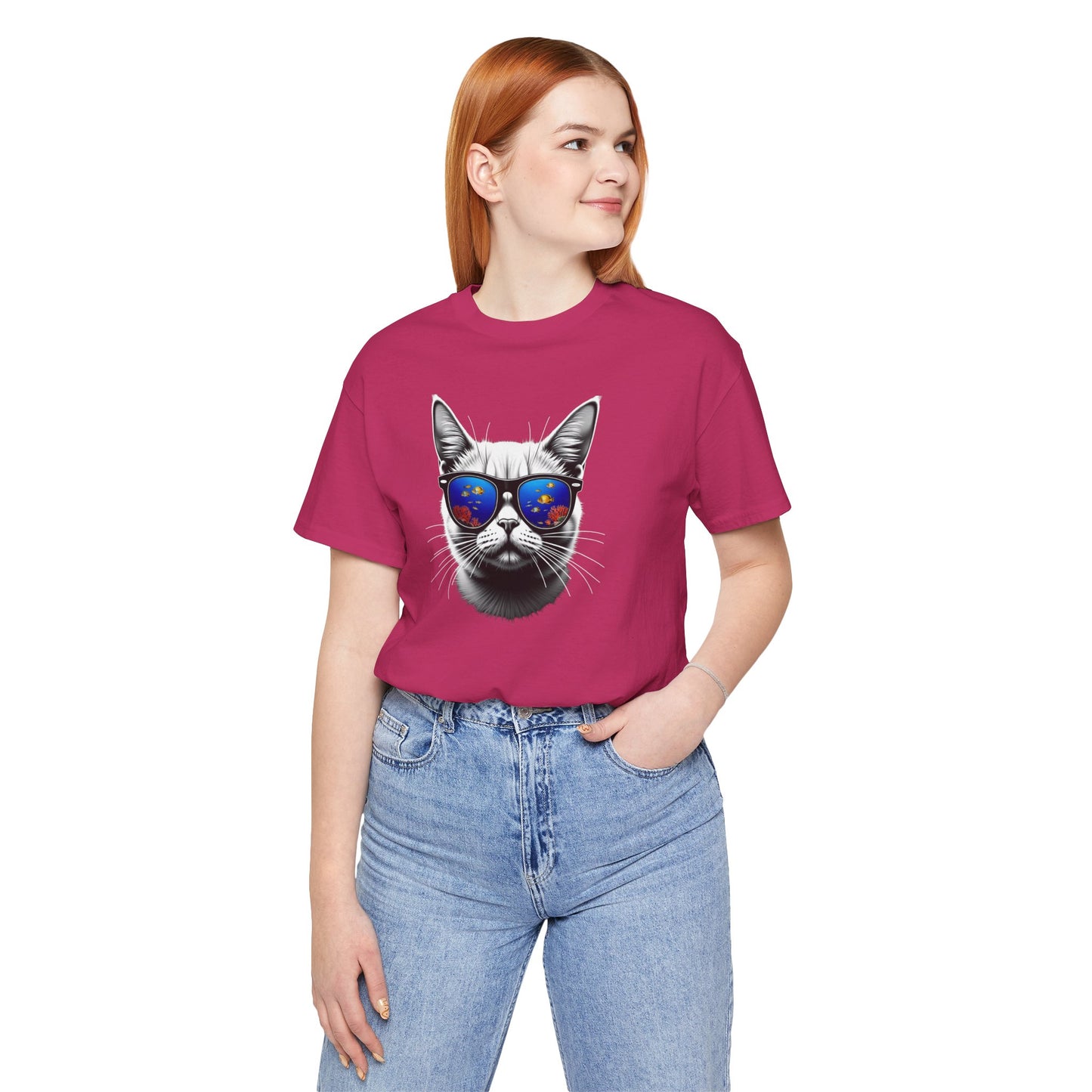 Cat with fish Sunglasses Unisex Tee