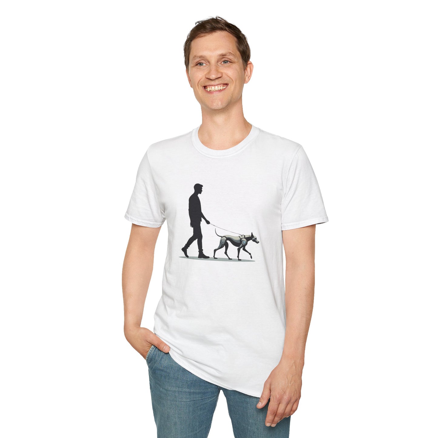 Robot Dog Walking Unisex Softstyle T-Shirt